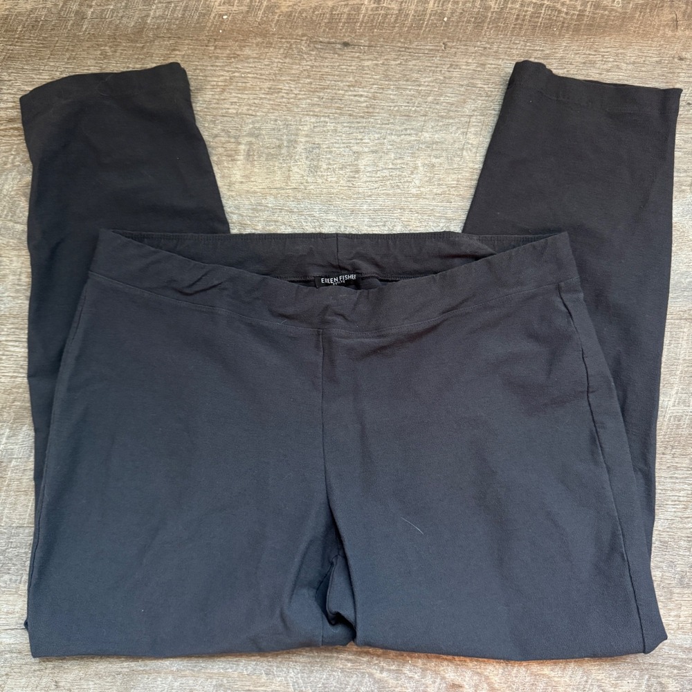 Eileen Fisher Petite Black Crepe Jersey Slim Ankle Pants Size PL Minimalist Chic